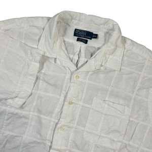 Ralph Lauren Polo RARE Caldwell Loop Collar Textured Madras Solid White XL Shirt